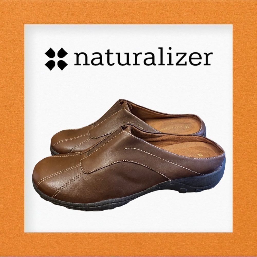 Naturalizer Tan Leather Slide Mules 7.5